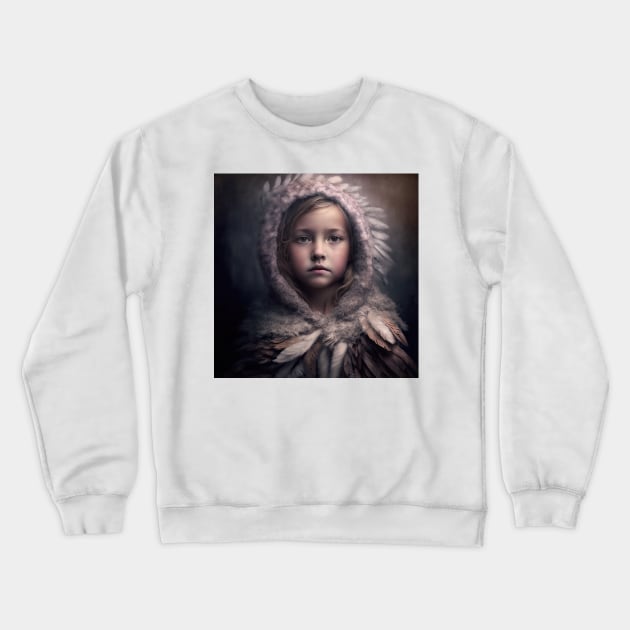 A Young Girl in A Warm Coat of Feathers Crewneck Sweatshirt by daniel4510